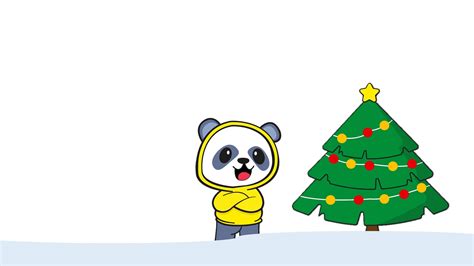 Animated Ilustration Of panda wears a hoodie when it snows Christmas
