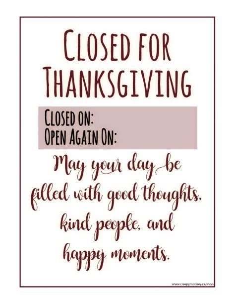 The Best Closed For Thanksgiving Sign Printable Regina Blog