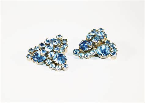 Vintage Dazzling Blue Rhinestone Earrings D E Juliana Bridal Earrings