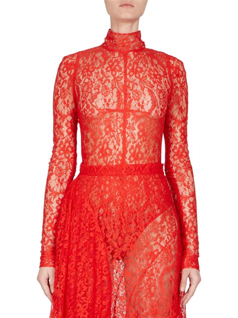 Lyst Givenchy Lace Turtleneck Bodysuit In Red