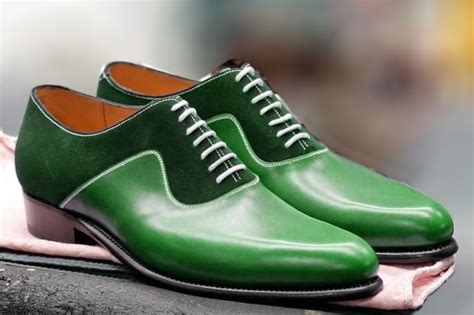 Genuine Leather Green Color Rounded Toe Oxford Party Wear Lace Up Men