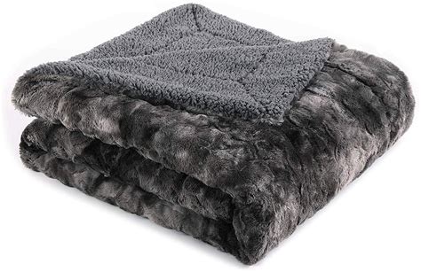 Chezmoi Collection Gray Queen Bed Blanket Faux Wolf Fur Sherpa Throw