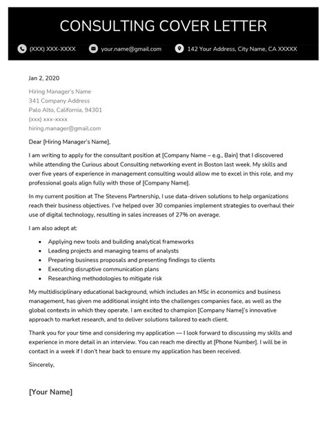 Consulting Cover Letter Example Skills And Achievements 2023