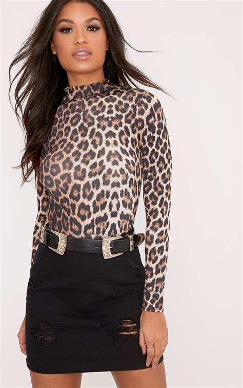 Brown Slinky Leopard Print Thong Bodysuit Prettylittlething Usa
