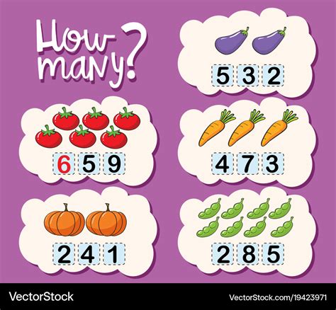 Worksheet Template For Counting How Many Vector Image