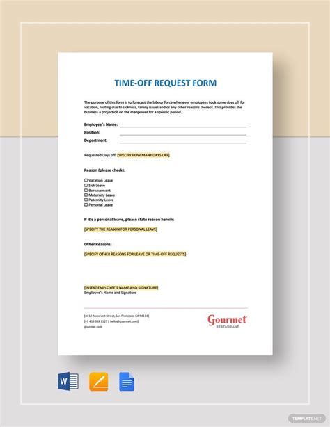Employee Time Off Request Form Template In Pages Word PDF Google