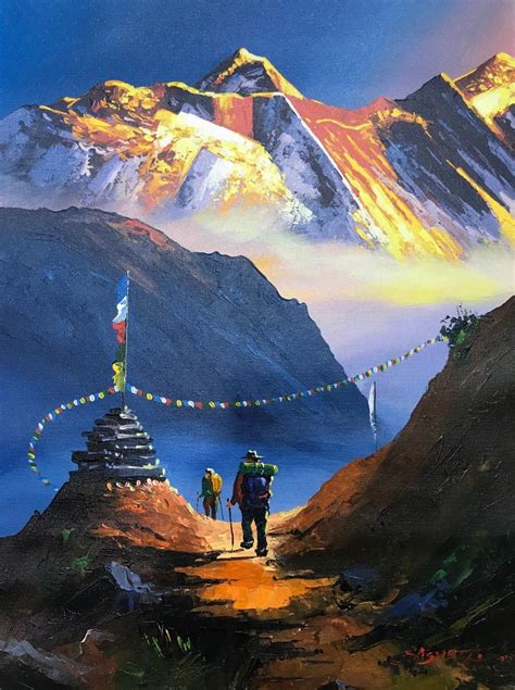 Mount Everest South View Nepal Himalayas Original Painting Etsy