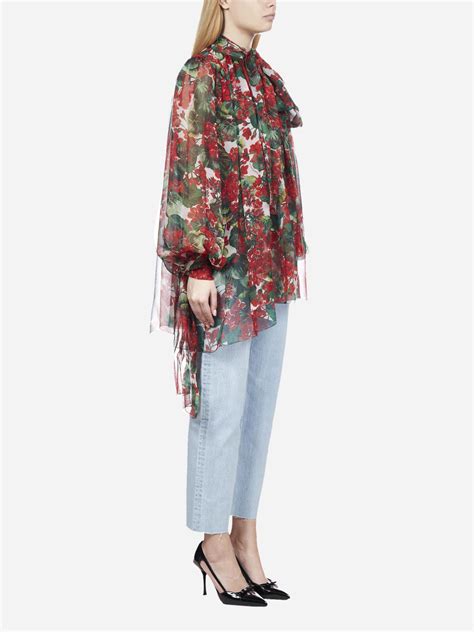 Dolce Gabbana Floral Print Silk Chiffon Blouse Lyst