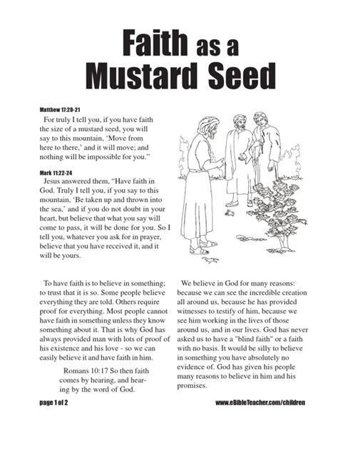 Faith The Size Of A Mustard Seed Handout Faith Jesus