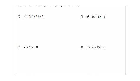 properties of quadratic functions worksheets