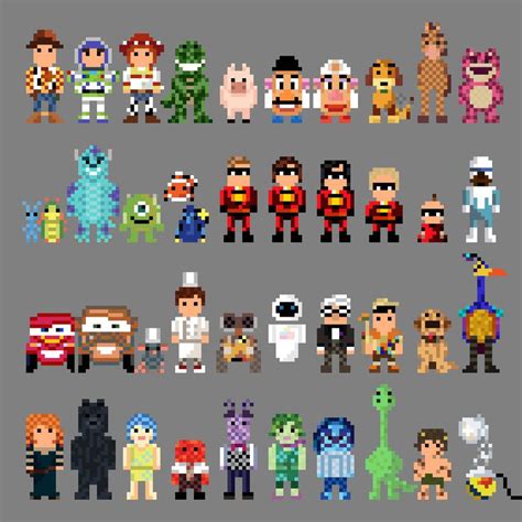 Pixar Characters 8 Bit By Lustriouscharming Pixel Art Pattern Pixel