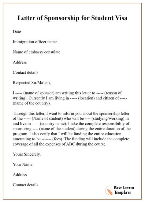Sponsorship Letter for Visa Template - Format, Sample & Example (2022)