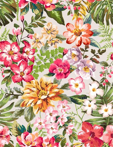 See the best library of photos and images from jooinn. Seamless hand draw tropical flower blossom vector pattern ...