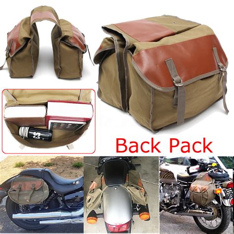 Motorcycle Bike Saddle Bag Two Large Canvas Pocketdouble Strapped Flap