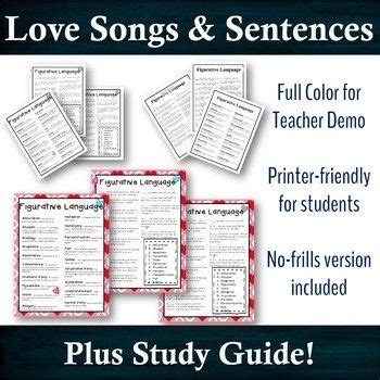 Students find figurative language in songs, and create a powerpoint presentation. Valentine's Day Figurative Language Quiz -- Love Songs & Sentences 1 | Love songs, Language quiz ...