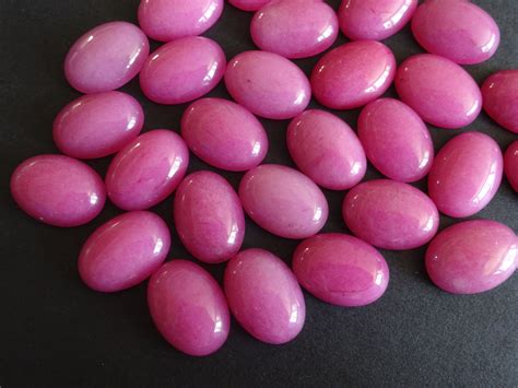 18x13mm Natural White Jade Gemstone Cabochon Dyed Bright Pink Oval