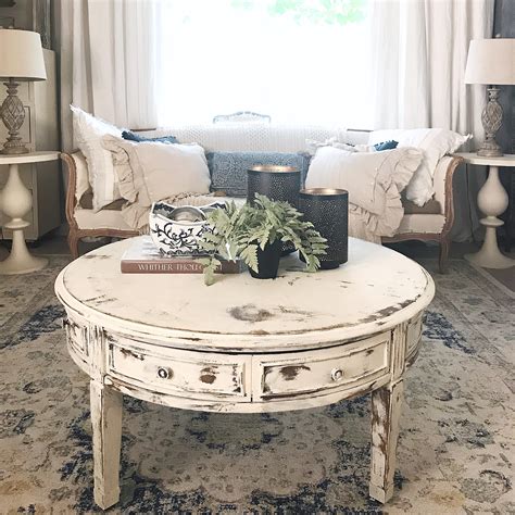 Get your family and friends talking with your shabby chic table. Coffee Table White Distressed Round Living Room Table