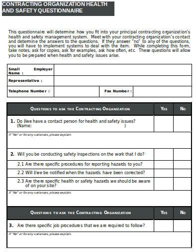 Free 10 Contractor Health And Safety Questionnaire Samples In Pdf Ms