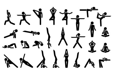 Woman Yoga Postures Poses Positions Exercise Stick Figures