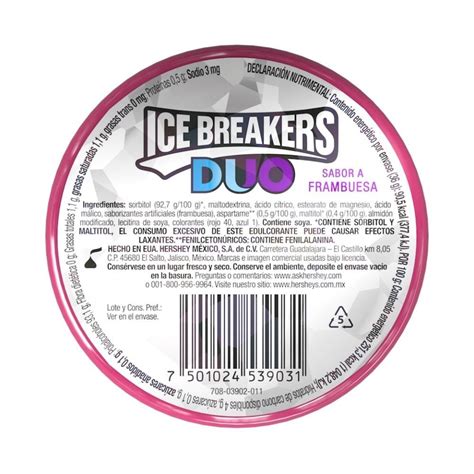 Pastillas Refrescantes Ice Breakers Duo Sin Azúcar Sabor Frambuesa 36 G