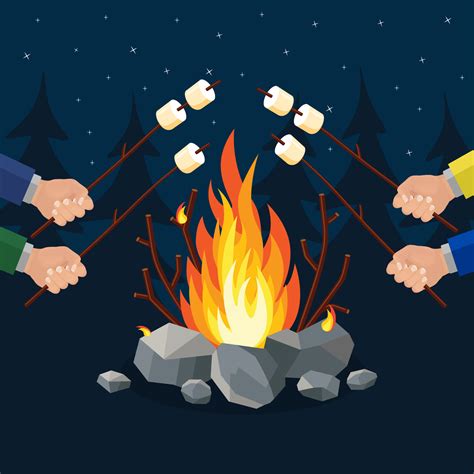 Bonfire And Roasting Marshmallow Campfire At Night 12578820 Vector Art