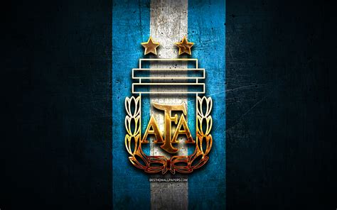 download wallpapers argentina national football team golden logo south america conmebol blue