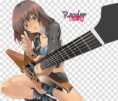 Render Girl Rock Female Anime Character Holding Guitar Transparent