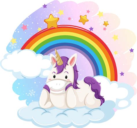 Cute Unicorn In The Pastel Sky With Rainbow 3188322 Vector Art At Vecteezy