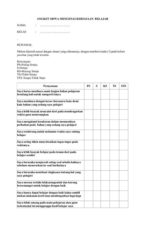 Contoh Angket Penilaian Suatu Sekolah Faithlasopa Riset