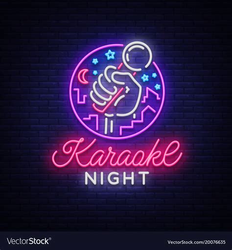 Karaoke Night Neon Sign Luminous Logo Royalty Free Vector
