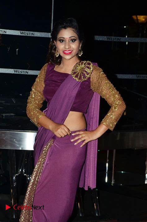 Manali Rathod Stills In Purple Saree At Femmis Club Fashion Show Site Title