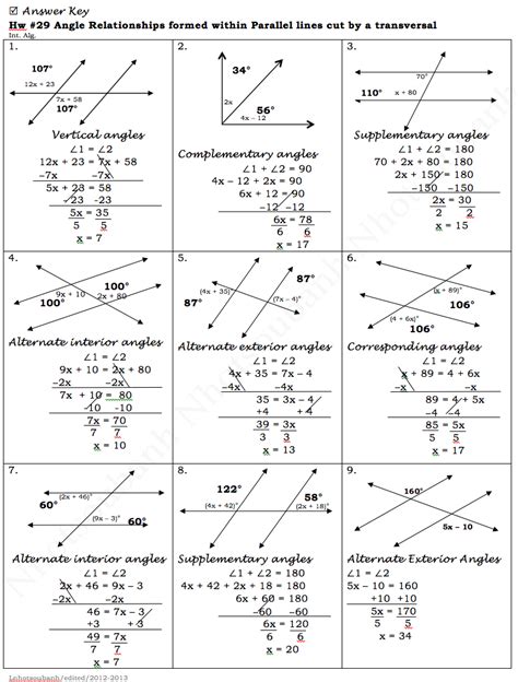 Angles Formed By Transversals Worksheets