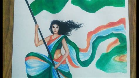 Bharat Mata Painting Easy Independence Day 2020 Art And Project In Watercolor Youtube