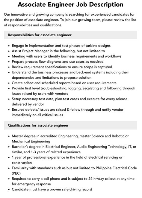 Associate Engineer Job Description Velvet Jobs