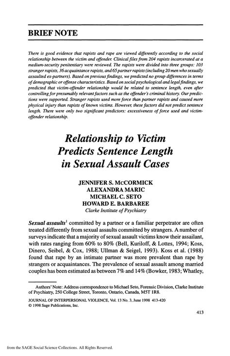Pdf Relationship To Victim Predicts Sentence Length In Sexual Assault