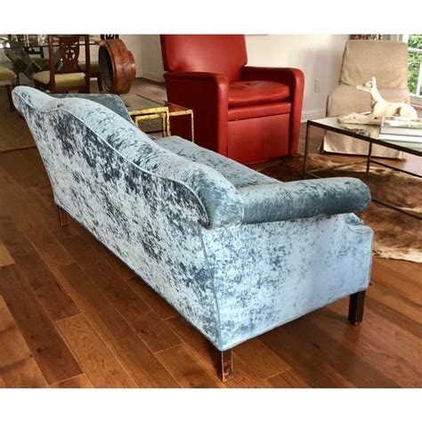 Antique Chippendale Camelback Blue Silk Velvet Down Filled Sofa Chairish