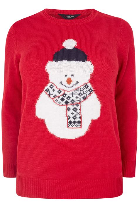 Red Snowman Christmas Jumper Plus Size 16 To 36