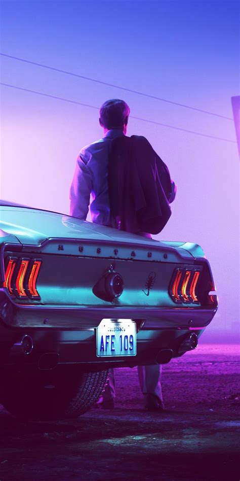 1080x2160 Retrowave Neon Mustang Driver Art Wallpaper Mustang Art