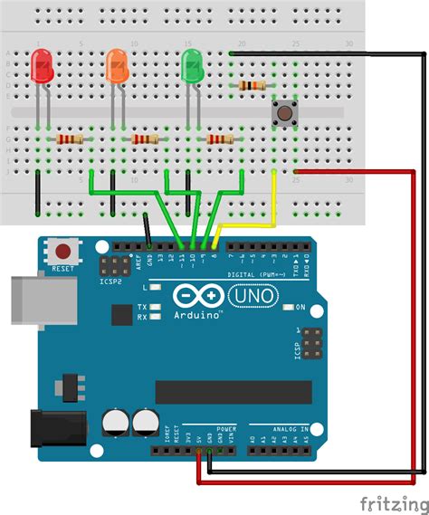 Control 3 Leds With Arduino And One Pushbutton • Aranacorp