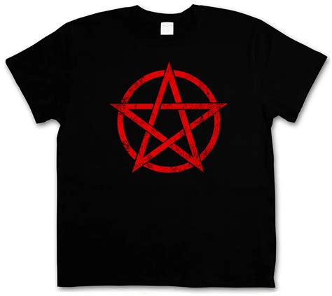 Red Pentagram Sign T Shirt Satan Crowley Pentagramm Satanic Circle 666