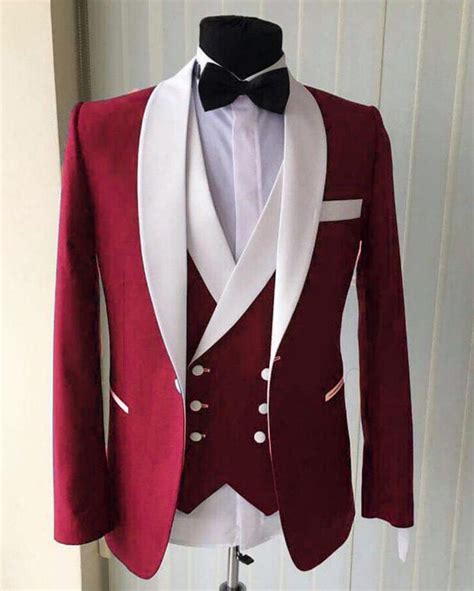 Fashion Red Suit For Men Weddingprom Tuxedo Outfit 3 Pieces Jacket
