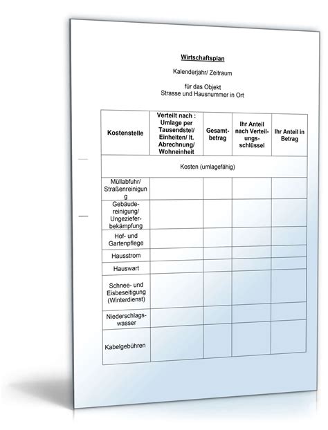 Verdienstbescheinigung wohnungsamt muster zum download. Wirtschaftsplan - Muster-Vorlage zum Download