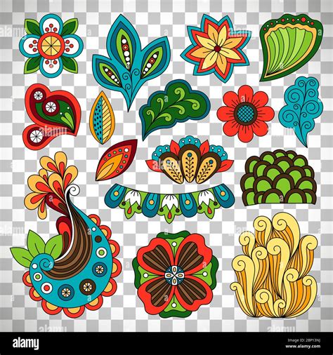 Doodle Floral Paisley Elements Vector Leaves Flowers And Herbs In