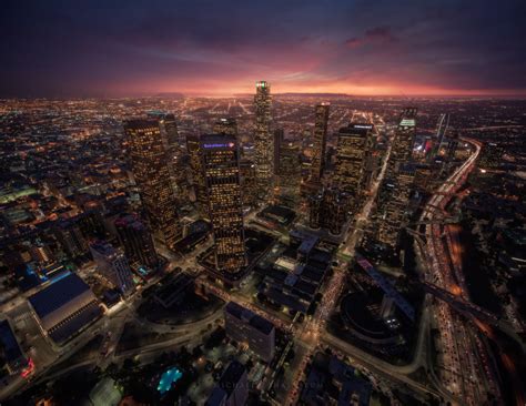 Los Angeles Sunset Cityscape Aerial Michael Shainblum Photography