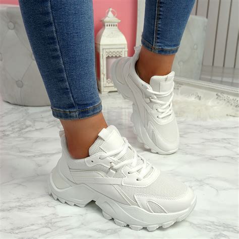 Womens Ladies Chunky Trainers Party Sneakers Lace Up Heel Women Shoes