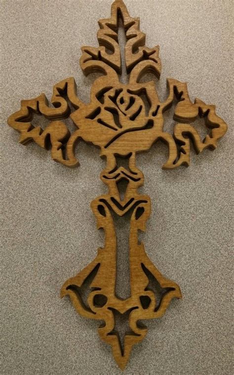 Reduced Hand Made Wooden Scroll Sawed Rose Cross 134 Etsy Scroll