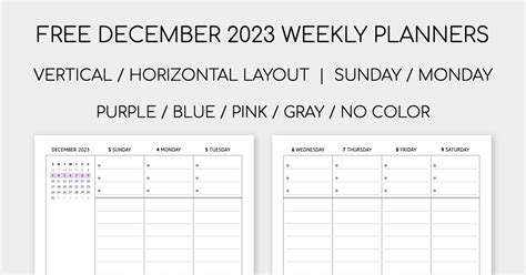 December 2023 Weekly Planners Free Printable Digital Planner Pages