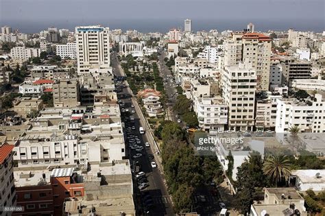At least three exhaust trails. General view of Gaza city on October 20, 2008 in Gaza city ...