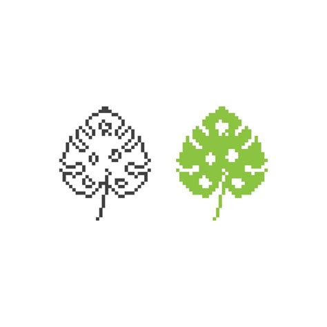 Monstera Leaf Tropical Leaves Pixel Art 8 Bit Vector Icon