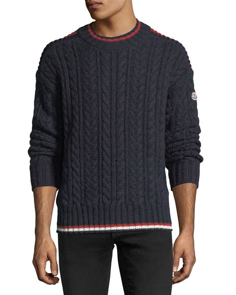 The trick of wearing cable. Moncler Contrast-Trim Cable-Knit Sweater | Neiman Marcus